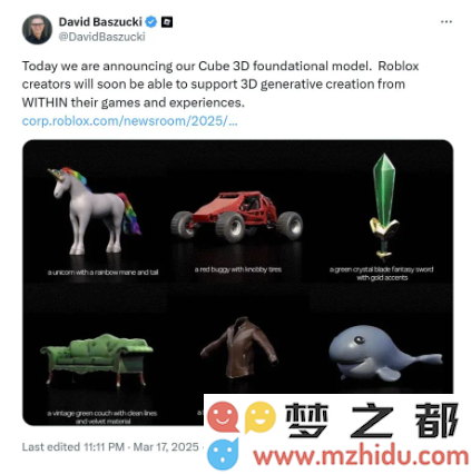 Roblox 全新推出AI驱动的3D模型创作工具Cube，游戏开发迎来崭新时代