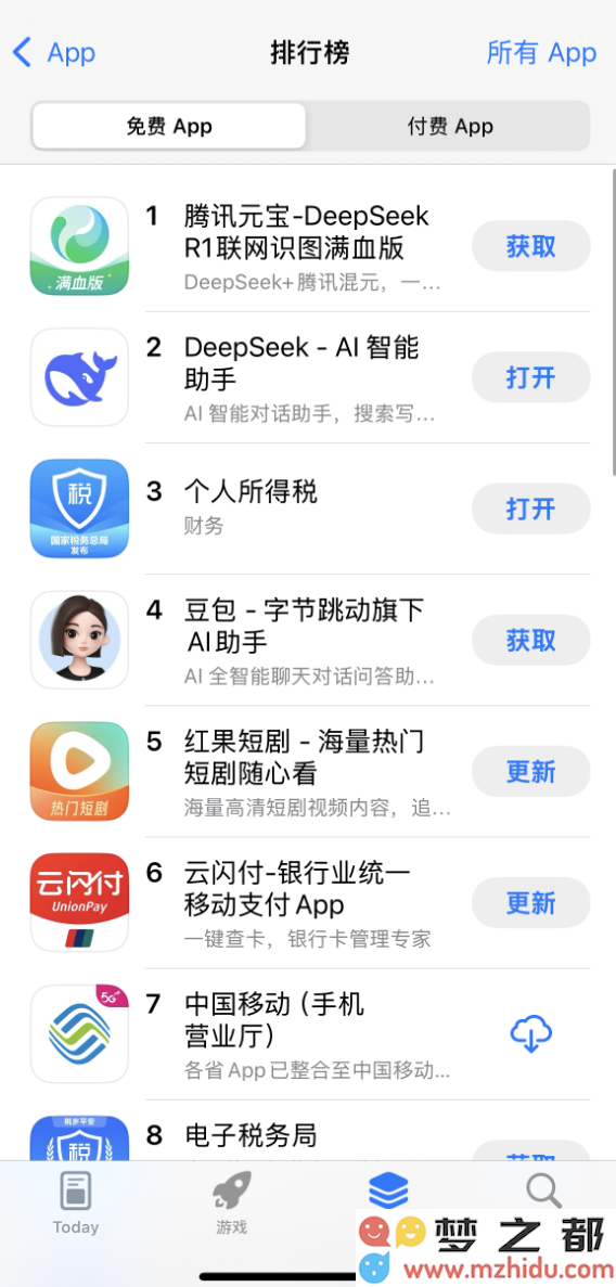 超越DeepSeek！腾讯元宝登苹果App Store免费下载榜第一