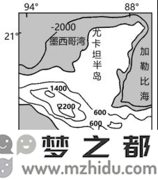 尤卡坦半岛位置和地形示意图