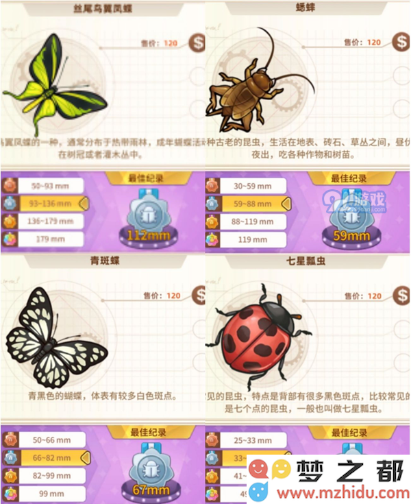 悠长假期手游昆虫图鉴大全 1星-5星昆虫图鉴汇总