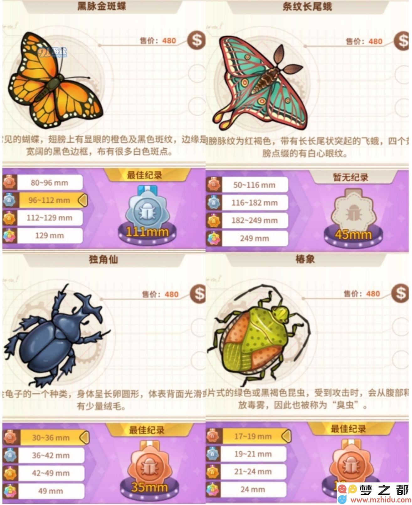 悠长假期手游昆虫图鉴大全 1星-5星昆虫图鉴汇总