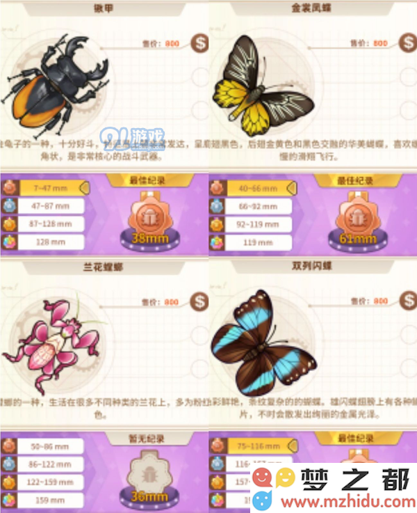 悠长假期手游昆虫图鉴大全 1星-5星昆虫图鉴汇总