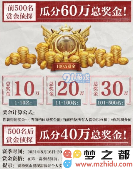 《赏金侦探》第一赛季100万奖金划分方法