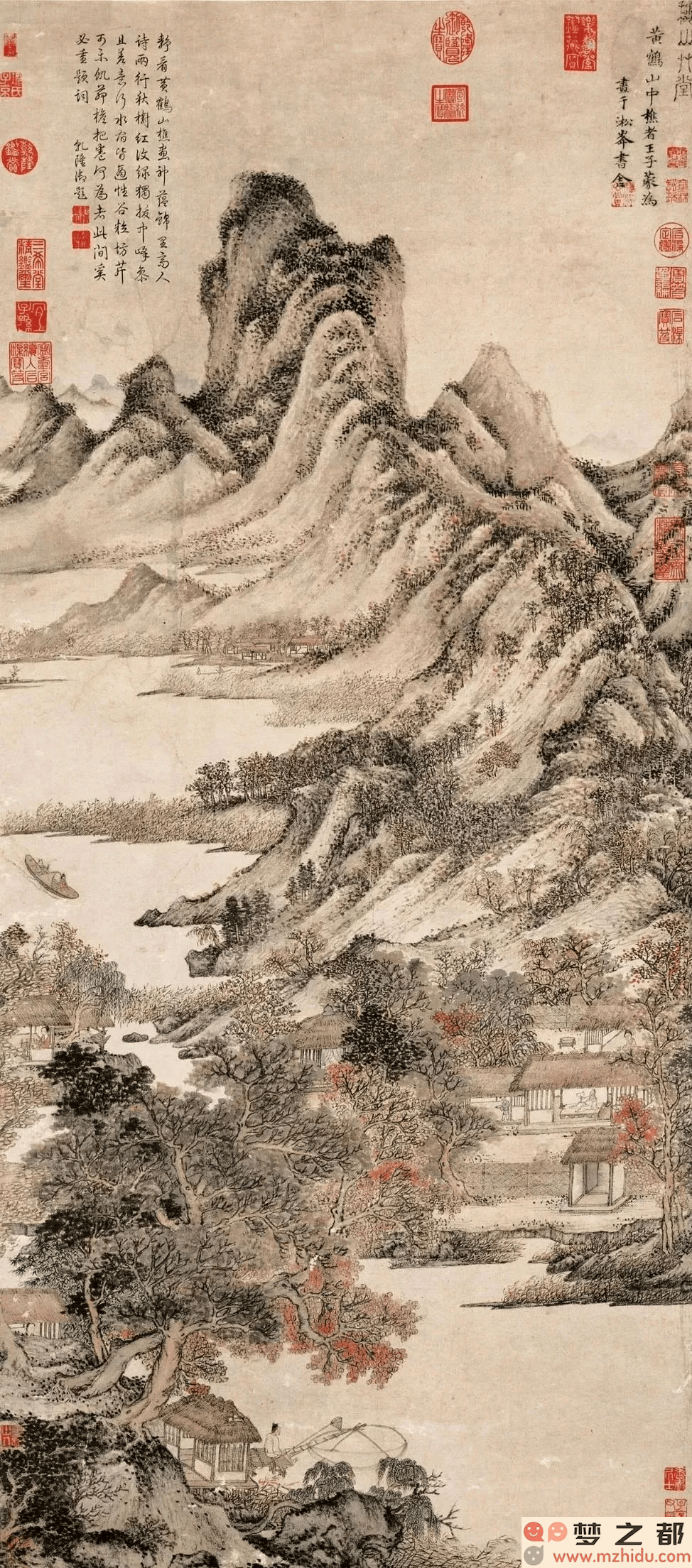 王蒙《秋山草堂图》：在烟火缭绕中感受诗意的栖息与生命的美好！