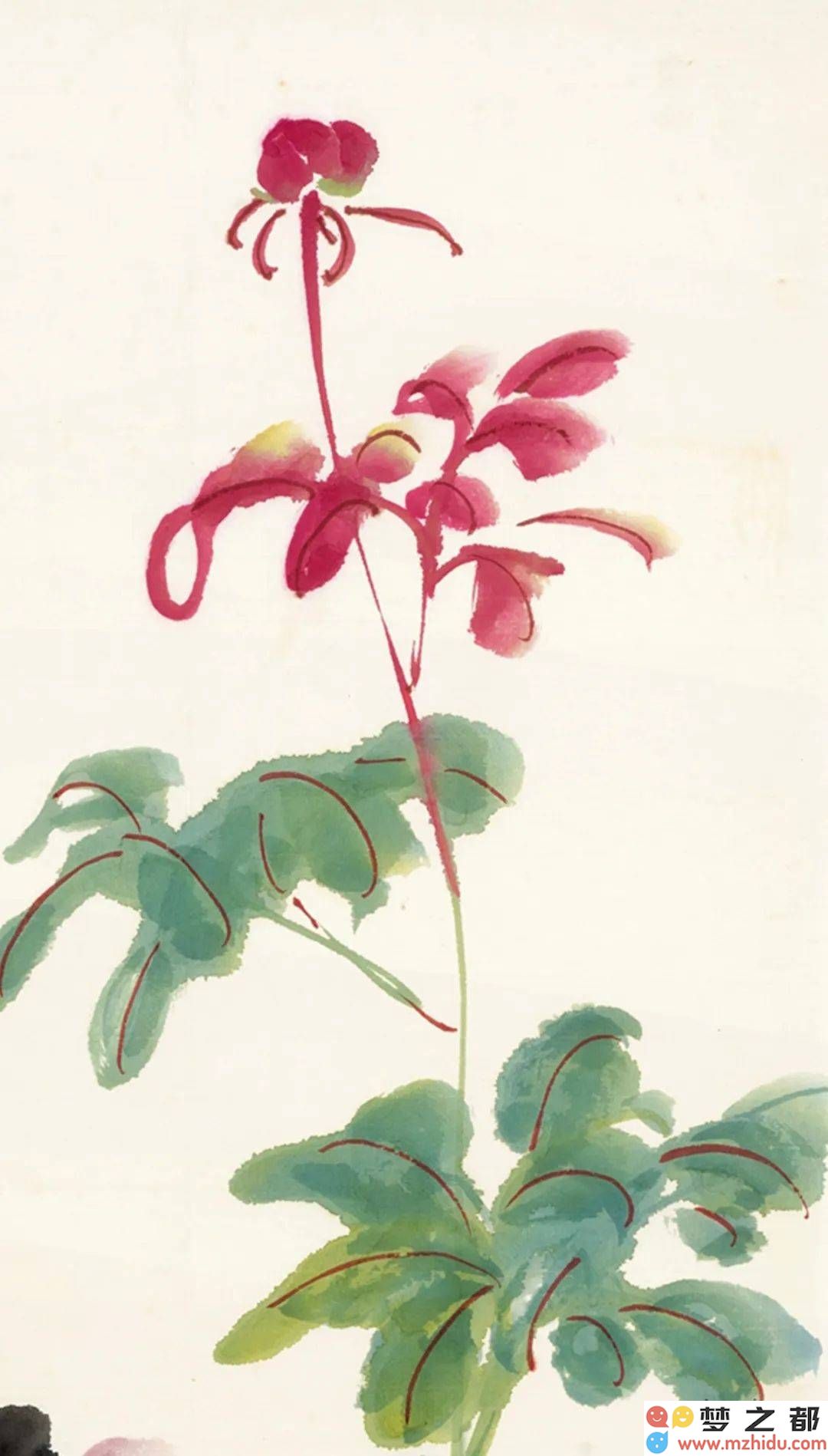 张大千《丰姿图》艺术探讨：没骨技法下的芍药色彩与墨韵交融，笔触轻灵展现个人独特风格