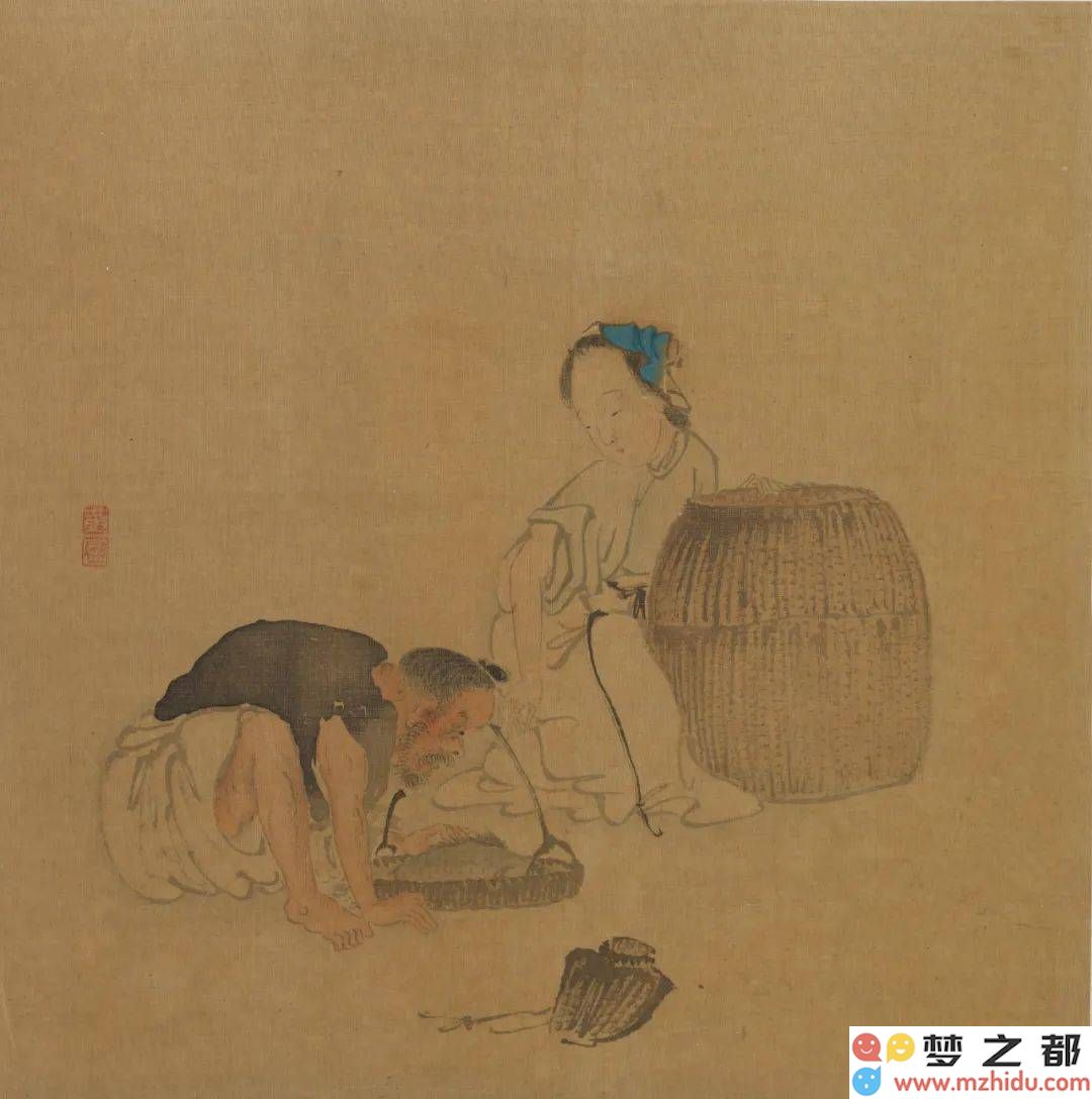 清 黄慎《人物图册》之渔翁渔妇 册页