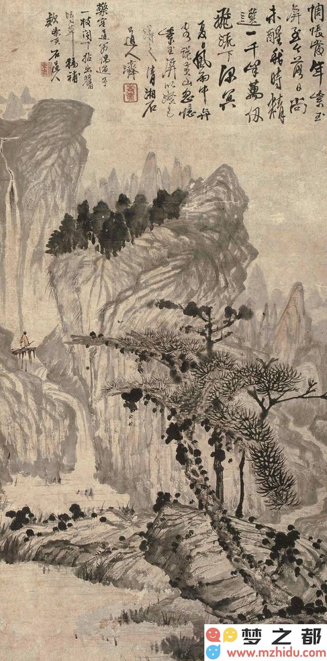 探索石涛画作中的禅意之境：苦瓜和尚如何通过笔墨传达心灵的深邃与宁静？