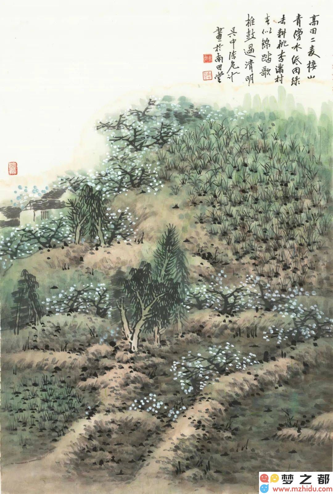 陈危冰全新田园山水画作品《桃杏满村》：诗意与山水画境的和谐美妙共鸣！