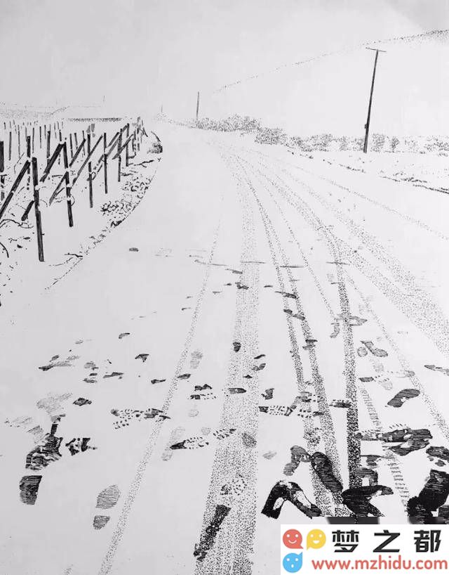 马国斌笔下的雪景诗意：在黑白灰的色彩中，静谧之美如影随形映现于纸上