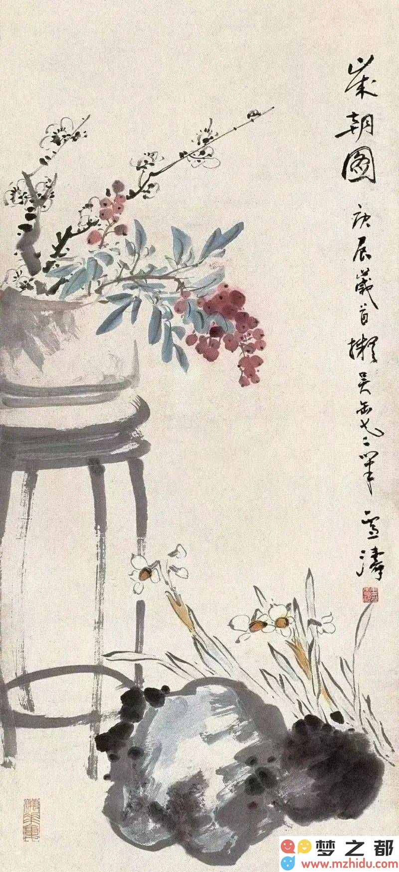 王雪涛《岁朝图》艺术赏析：清雅韵味，生动呈现于纸卷之上！