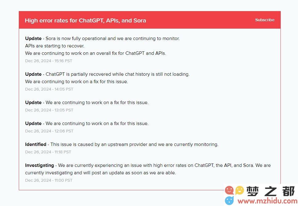 ChatGPT服务器故障再次出现 OpenAI表示修复工作仍在持续进行中