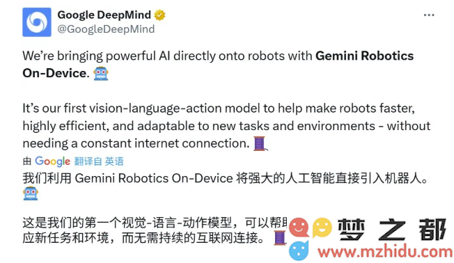 本地部署的先锋机器人智能模型 Gemini Robotics 正式上线，拉开具身智能全新发展篇章