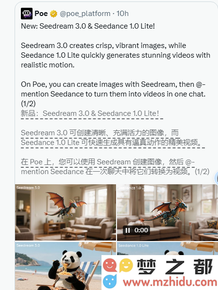 POE平台全新推出梦3.0图像处理技术与Seedance1.0Lite视频生成模型的精彩结合