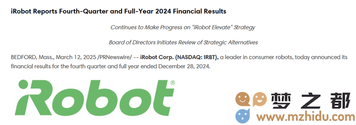 iRobot业绩大幅下滑，持续经营困境加剧，曾被亚马逊放弃收购，现考虑出售方案